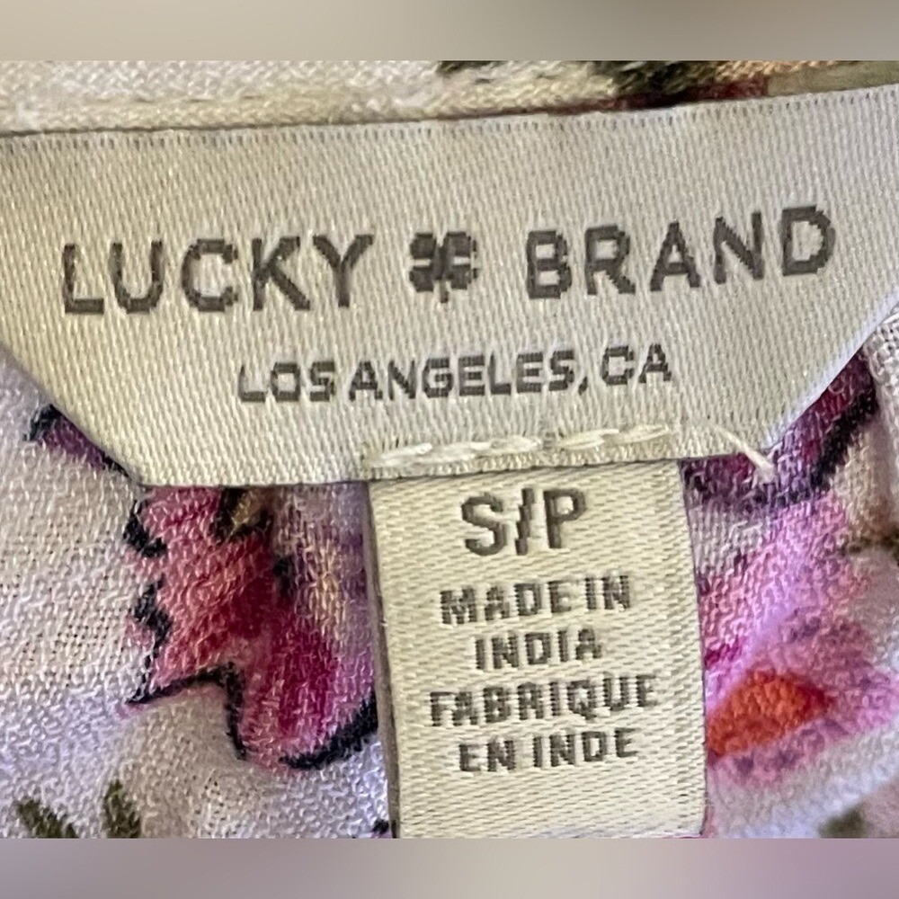 Lucky Brand Womens Floral Flutter Sleeve Lace Trim Split Neck Tie Blouse White S - Picture 6 of 6